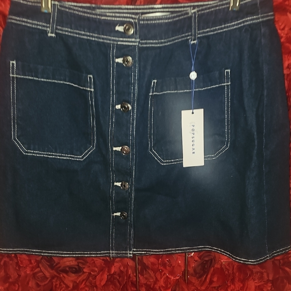 POPSUGAR NWT Women's Denim Fruit Stand Mini Skirt Size 16